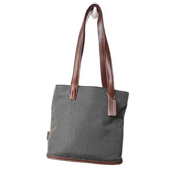 Vintage “Rare” Coach Greenwich Twill 6134 Gray/brown Trim Medium Shoulder Bag: - Picture 1 of 8